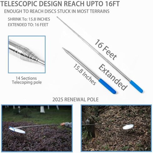 MD 5 in 1 Extendable Disc Golf Retriever. (16FT) Telescopic Disc Golf Retriever Durable Stainless Steel Frame,Multi-Hook Grabber with Carry Bag, Disc Golf Accessories for Tree Bushes & Water. in Kuwait