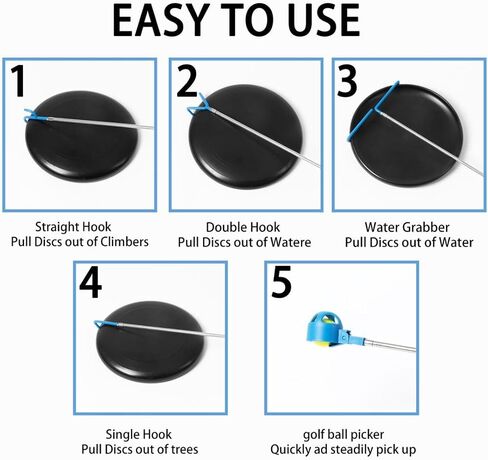 MD 5 in 1 Extendable Disc Golf Retriever. (16FT) Telescopic Disc Golf Retriever Durable Stainless Steel Frame,Multi-Hook Grabber with Carry Bag, Disc Golf Accessories for Tree Bushes & Water. in Kuwait