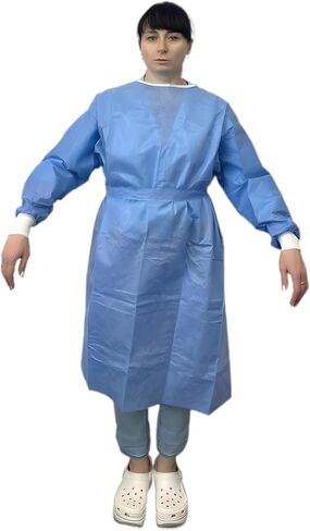 Disposable Isolation Gowns, Poly-Reinforced SMS Fabric, Level 3 Sterile, Latex-Free, Long Cuffed Sleeve, One Size, Blue - Pack of 120 in Kuwait