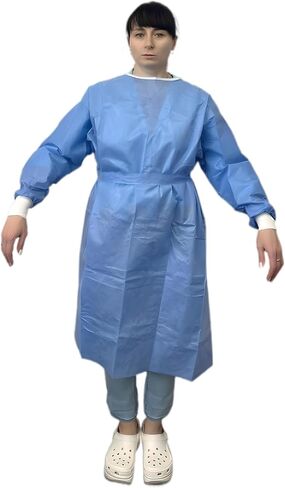 Disposable Isolation Gowns, Poly-Reinforced SMS Fabric, Level 3 Sterile, Latex-Free, Long Cuffed Sleeve, One Size, Blue - Pack of 120 in Kuwait