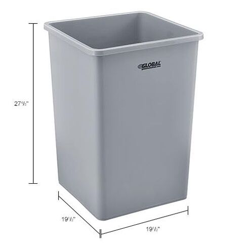 Global Industrial Square Plastic Garbage Can, 35 Gallon Capacity, Indoor/Outdoor Rated, 19-1/2"W x 19-1/2"D x 27-4/5"H, Utility Trash Can, No Lid, Black in Kuwait