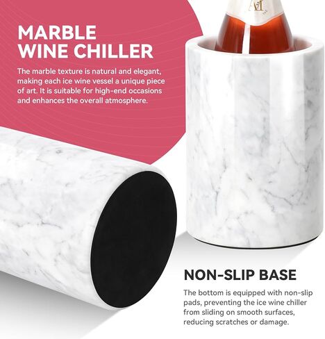 Marble Wine Chiller for Bottle,Wine Chiller Bucket,Wine Cooler Bucket for Any 750ml Bottle Champagne Chiller for Parties,Wine Bottle Chiller,Wine Bottle Cooler,Wine Gifts for Women Man (White) in Kuwait