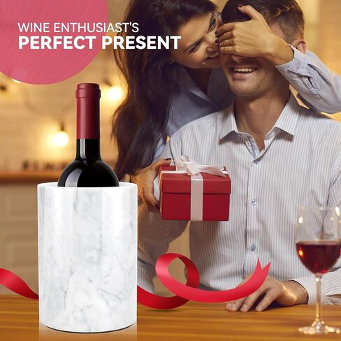 Marble Wine Chiller for Bottle,Wine Chiller Bucket,Wine Cooler Bucket for Any 750ml Bottle Champagne Chiller for Parties,Wine Bottle Chiller,Wine Bottle Cooler,Wine Gifts for Women Man (White) in Kuwait