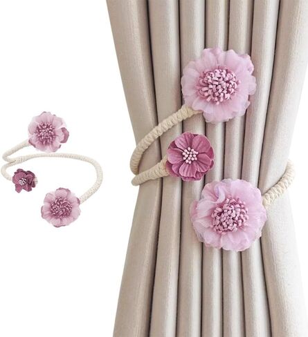 Curtain Decorative Tiebacks, 4PCS Flower Curtain Holder No-Punch Flexible Curtains Holdbacks for Bedroom Home Office Decor in Kuwait