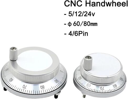 CNC Pulse Generator Handwheel CNC Pulser Handwheel 5/12/24V 4/6Pin Pulse 100 Manual Pulse Generator Hand Wheel CNC Machine 60mm Rotary Encoder (Size : 24V-4Pin-100PPR, Color : 60mm) in Kuwait