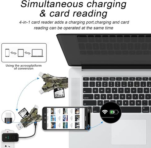Suntrsi 4 in 1 SD Card Reader للهاتف/pad/Android ، محول قارئ بطاقة Micro SD ، قارئ بطاقة الذاكرة المحمولة لبطاقات SD و Micro SD in Kuwait