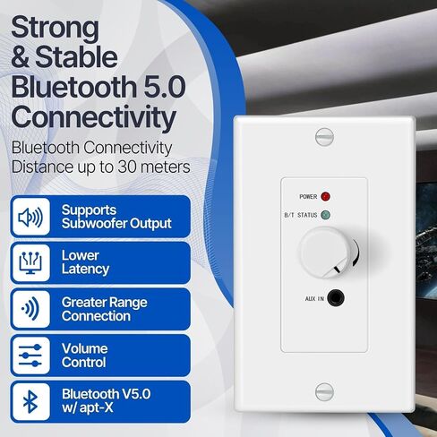 TNP Bluetooth Audio Audio Receiver Plate Mount مع إخراج مضخم الصوت - 120W BT 5.0 APTX Stereo Amplifier مع إدخال AUX 3.5 مم ، التحكم في مستوى الصوت - مضخم Bluetooth اللاسلكي لنظام الموسيقى ومكبر الصوت in Saudi Arabia