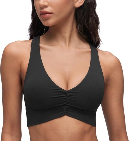 CRZ Yoga Butterluxe Womens Ruched Longline Sports Bras - V رقبة مبطنة لليوغا أشرطة واسعة in Saudi Arabia