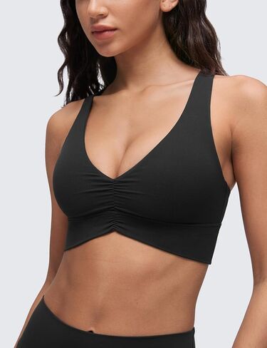 CRZ Yoga Butterluxe Womens Ruched Longline Sports Bras - V رقبة مبطنة لليوغا أشرطة واسعة in Saudi Arabia