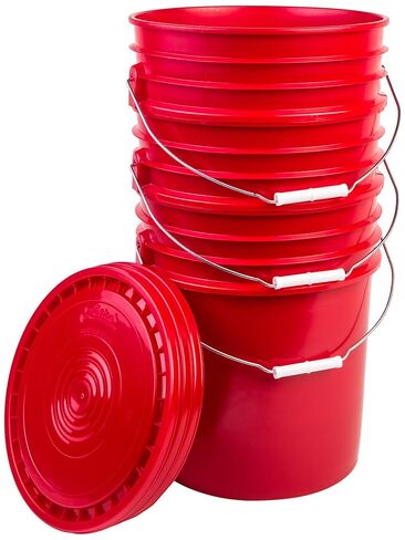 دلو Hudson Exchange Premium 5 جالون مع غطاء قشر سهل ، فود من الدرجة الأولى BPA HDPE ، أحمر ، 3 عبوات in Saudi Arabia