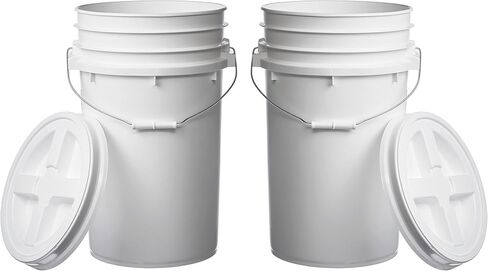 Hudson Exchange 7 Gallon Large Bucket Pail Container with Gamma Seal Lid, Food Grade BPA Free HDPE (White, 2 Pack) in Saudi Arabia