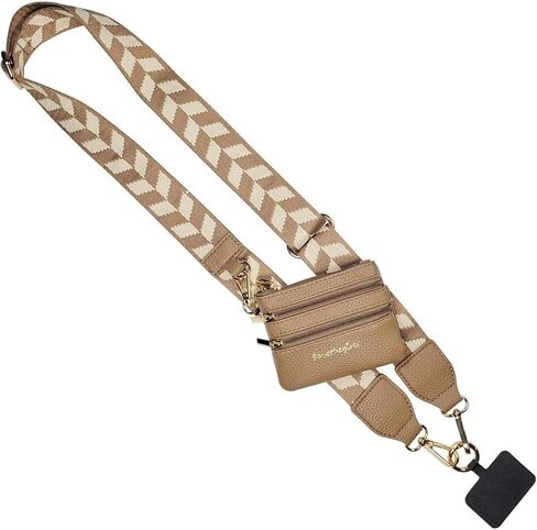 مشبك نقاط ممتعة و GO SON STRAP (البني الداكن/البني الفاتح - حقيبة بنية اللون) - سلسلة حزام عبر الهاتف كروس مع حقيبة محفظة سستة - هاتف حبل على الهاتف in Kuwait