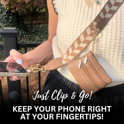مشبك نقاط ممتعة و GO SON STRAP (البني الداكن/البني الفاتح - حقيبة بنية اللون) - سلسلة حزام عبر الهاتف كروس مع حقيبة محفظة سستة - هاتف حبل على الهاتف in Kuwait