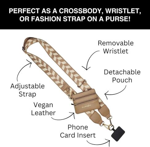 مشبك نقاط ممتعة و GO SON STRAP (البني الداكن/البني الفاتح - حقيبة بنية اللون) - سلسلة حزام عبر الهاتف كروس مع حقيبة محفظة سستة - هاتف حبل على الهاتف in Kuwait