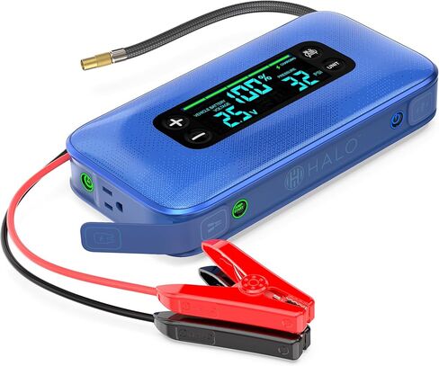 HALO Bolt Ultimate 3 Portable Car Battery Jump Starter | 130 PSI Air Compressor, 55.5Wh USB Power Bank, Large Display, Emergency Floodlight & Charger, Jumps Cars SUVs & Trucks, Inflates Tires — Cobalt in Kuwait