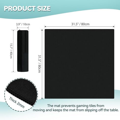 Mahjong Mat, Mahjong Table Mat Black Carrying Bag, Anti Slip and Noise Reduction Table Cover for Mahjong, Poker, Card Games, Dominoes, Board Games, Slip Resistant Mat (Black) in Kuwait