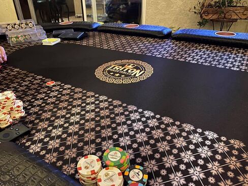 Triton Premium Portable Poker Table Mat 10 Player Blue - Multi-Spandex Fabric Rubber Portable Poker Game Mat with Zippered Oxford Fabric Carry Bag - 80" L x 38" W in Saudi Arabia