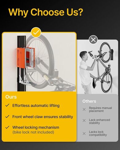 Montek Officatic Lift ebike Rack-يناسب إطارات 24-29 "، رف الجدار الرأسي الشاق للدراجات (تصل إلى 71 رطلاً)-رفع الجهد ، وتثبيت سهلة-تخزين لتوفير الفضاء للمرآب ، سقيفة ، بو ، بو in Saudi Arabia