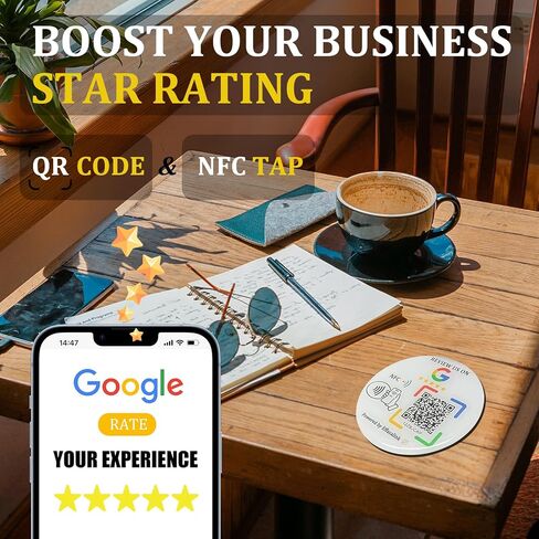 بطاقة epoxy sticky مع رمز NFC Chip & QR - متوافق مع صفحة Google Business لمراجعات العملاء ، وزيادة مراجعات الشركات ، والضرورية للأعمال التجارية الصغيرة ، وأجهزة iPhone & Android (White -1 Card) in Kuwait