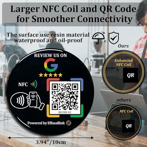 بطاقة epoxy sticky مع رمز NFC Chip & QR - متوافق مع صفحة Google Business لمراجعات العملاء ، وزيادة مراجعات الشركات ، والضرورية للأعمال التجارية الصغيرة ، وأجهزة iPhone & Android (White -1 Card) in Kuwait