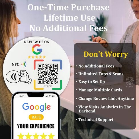 بطاقة epoxy sticky مع رمز NFC Chip & QR - متوافق مع صفحة Google Business لمراجعات العملاء ، وزيادة مراجعات الشركات ، والضرورية للأعمال التجارية الصغيرة ، وأجهزة iPhone & Android (White -1 Card) in Kuwait