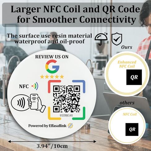بطاقة epoxy sticky مع رمز NFC Chip & QR - متوافق مع صفحة Google Business لمراجعات العملاء ، وزيادة مراجعات الشركات ، والضرورية للأعمال التجارية الصغيرة ، وأجهزة iPhone & Android (White -1 Card) in Kuwait