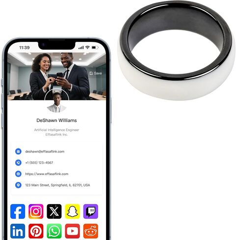 Customized Online Profile, Digital Business Card, White NFC Ring, Tap to Share Social Information, for iPhone & Android (US#12) in Kuwait
