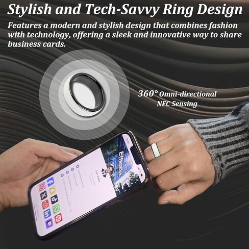Customized Online Profile, Digital Business Card, White NFC Ring, Tap to Share Social Information, for iPhone & Android (US#12) in Kuwait