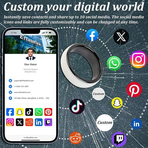 Customized Online Profile, Digital Business Card, White NFC Ring, Tap to Share Social Information, for iPhone & Android (US#12) in Kuwait