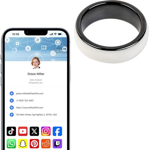 Customized Online Profile, Digital Business Card, White NFC Ring, Tap to Share Social Information, for iPhone & Android (US#12) in Kuwait