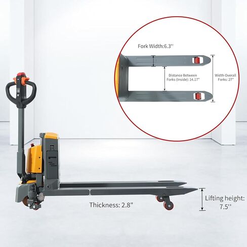 Apolloleft Full Plalet Jack Truck ، سعة 4400 رطل ، شاحنة البليت التي تعمل بالبطارية الليثيوم 48 × 27 ، رافعة الرافعات للمساحات الضيقة in Kuwait