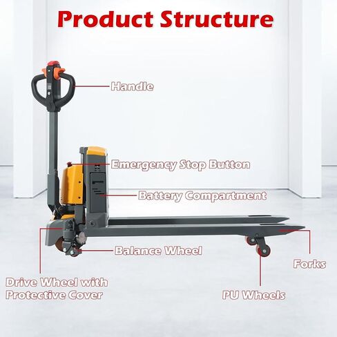 Apolloleft Full Plalet Jack Truck ، سعة 4400 رطل ، شاحنة البليت التي تعمل بالبطارية الليثيوم 48 × 27 ، رافعة الرافعات للمساحات الضيقة in Kuwait