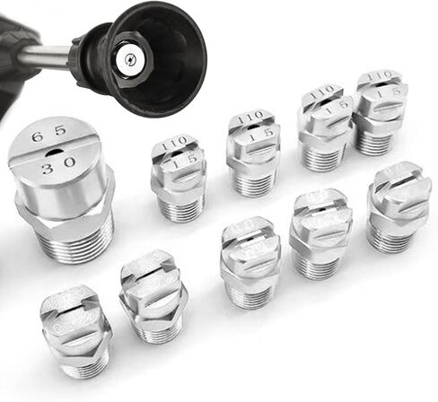 High Pressure Fan Nozzle, Stainless Steel Fan Nozzle 1/8 1/4 External Thread Multiple Angles Pack of 5,110°(1/8 External Thread 9.5mm,65°) in Kuwait