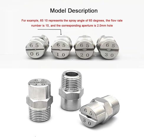 High Pressure Fan Nozzle, Flat Fan Nozzle 304 Stainless Steel 1/8-1/2 BSPT Male 65 Degrees Pack of 5 Or 10,10pcs(No.06: 1/8,5pcs) in Saudi Arabia