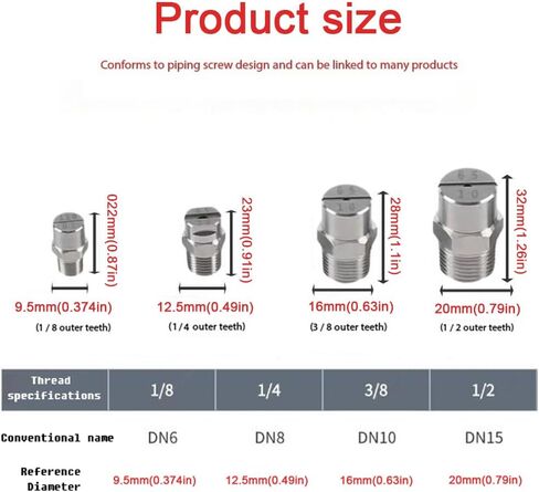 فوهة مروحة عالية الضغط ، حزمة فوهة المروحة ذات الضغط العالي من الفولاذ المقاوم للصدأ من 5 بأحجام متعددة وأحجام الخيط ، 65 درجة (1/4 خيط خارجي 12.5 مم ، 80 درجة) in Kuwait