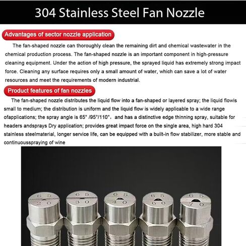 فوهة مروحة عالية الضغط ، حزمة فوهة المروحة ذات الضغط العالي من الفولاذ المقاوم للصدأ من 5 بأحجام متعددة وأحجام الخيط ، 65 درجة (1/4 خيط خارجي 12.5 مم ، 80 درجة) in Kuwait