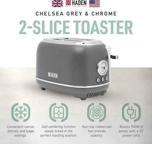 Haden Chelsea 2 Slice Slice Slot Sotaster مع تحكم بني قابل للتعديل والرمادي والكروم in Kuwait