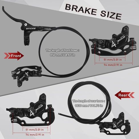 Bucklos HD-M735 MTB 4 مجموعة فرامل القرص الهيدروليكية المكابس ، الدراجة الجبلية اليسرى الأمامية 850 ملم الخلفية اليمنى 1630 ملم من سبيكة الألومنيوم من الألواح لدراجة ebike/قابلة للطي/الدهون (مسبقًا) in Kuwait