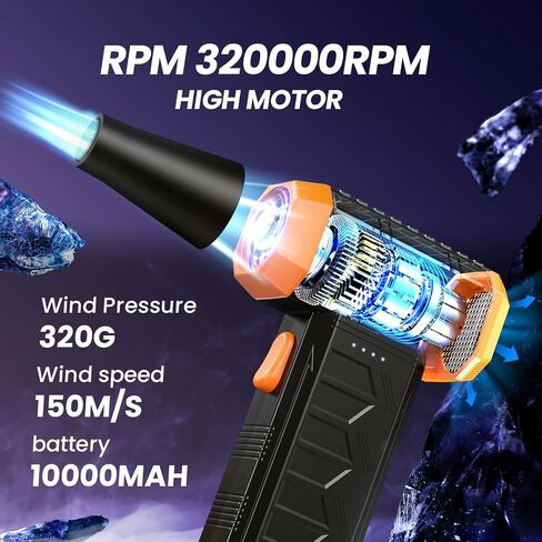 Compressed-air-Duster-Electric- 12,0000RPM -air Duster with LED Light, 3 Gear 7600mAh Rechargeable Jet Dryer Blower for Computer Keyboard Cleaner for car Jet Fan for car Dry in Saudi Arabia