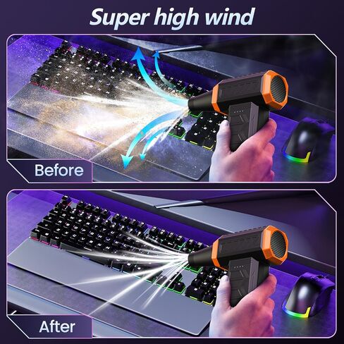 Compressed-air-Duster-Electric- 12,0000RPM -air Duster with LED Light, 3 Gear 7600mAh Rechargeable Jet Dryer Blower for Computer Keyboard Cleaner for car Jet Fan for car Dry in Saudi Arabia