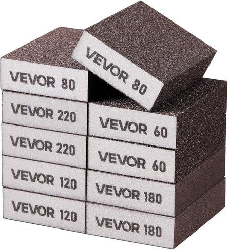 VEVOR Sanding Sponge, 4 Pcs, 60/80/120/220 Grit Assortment, Washable and Reusable Sanding Blocks for Dry & Wet Use, Coarse to Fine Sandpaper Blocks, for Polishing Drywall Wood Plastic Metal Furniture in Saudi Arabia