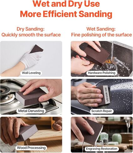 VEVOR Sanding Sponge, 4 Pcs, 60/80/120/220 Grit Assortment, Washable and Reusable Sanding Blocks for Dry & Wet Use, Coarse to Fine Sandpaper Blocks, for Polishing Drywall Wood Plastic Metal Furniture in Saudi Arabia