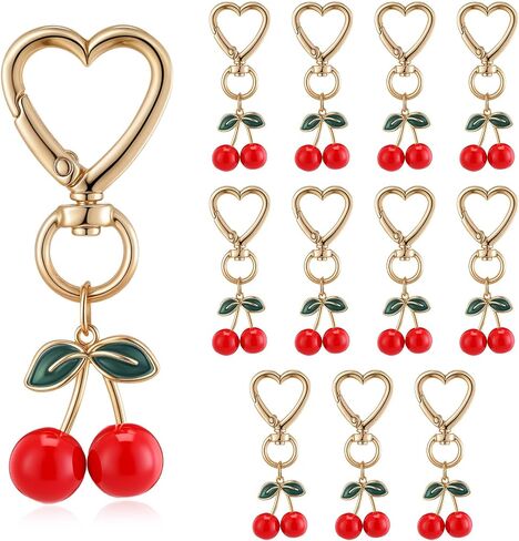 12 Pcs Cherry Keychain Cute Bag Purse Charms Keychain Handbags Stuff Accessories Car Keyrings Gifts for Women Mother's Day Cherry Party Supplies in Kuwait