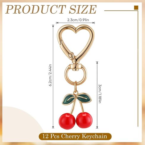 12 Pcs Cherry Keychain Cute Bag Purse Charms Keychain Handbags Stuff Accessories Car Keyrings Gifts for Women Mother's Day Cherry Party Supplies in Kuwait