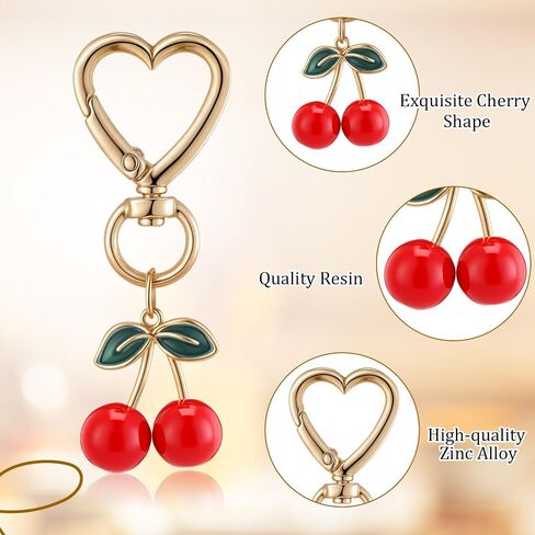 12 Pcs Cherry Keychain Cute Bag Purse Charms Keychain Handbags Stuff Accessories Car Keyrings Gifts for Women Mother's Day Cherry Party Supplies in Kuwait