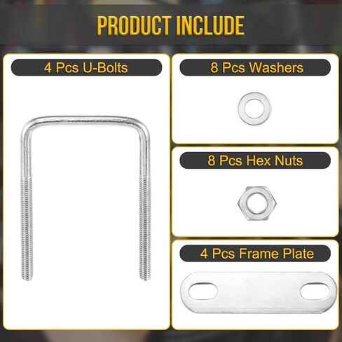 M6x50x80mm U Bolts Square Kit - 4Set - 304 Stainless Steel U-Bolt Kit with Nuts, Washers, Frame Plate - Good for Pipe, Trailer, Automotive, Leaf Spring Fastener in Saudi Arabia