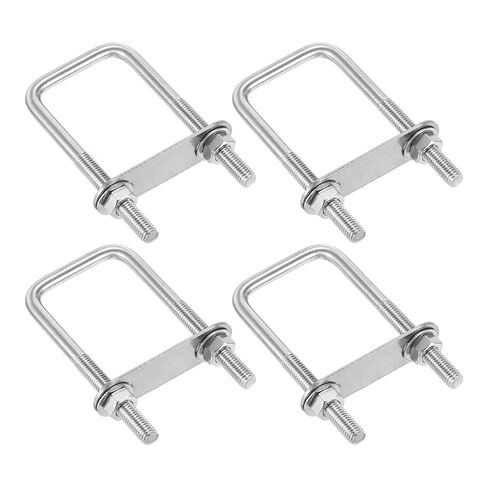 M6x50x80mm U Bolts Square Kit - 4Set - 304 Stainless Steel U-Bolt Kit with Nuts, Washers, Frame Plate - Good for Pipe, Trailer, Automotive, Leaf Spring Fastener in Saudi Arabia