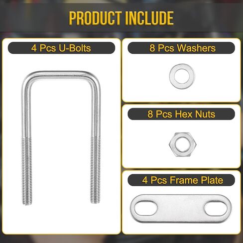 M6x50x80mm U Bolts Square Kit - 4Set - 304 Stainless Steel U-Bolt Kit with Nuts, Washers, Frame Plate - Good for Pipe, Trailer, Automotive, Leaf Spring Fastener in Saudi Arabia