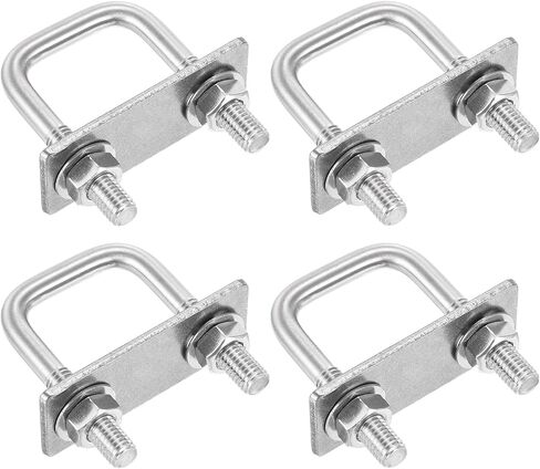 M6x50x80mm U Bolts Square Kit - 4Set - 304 Stainless Steel U-Bolt Kit with Nuts, Washers, Frame Plate - Good for Pipe, Trailer, Automotive, Leaf Spring Fastener in Saudi Arabia