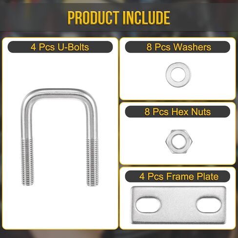 M6x50x80mm U Bolts Square Kit - 4Set - 304 Stainless Steel U-Bolt Kit with Nuts, Washers, Frame Plate - Good for Pipe, Trailer, Automotive, Leaf Spring Fastener in Saudi Arabia